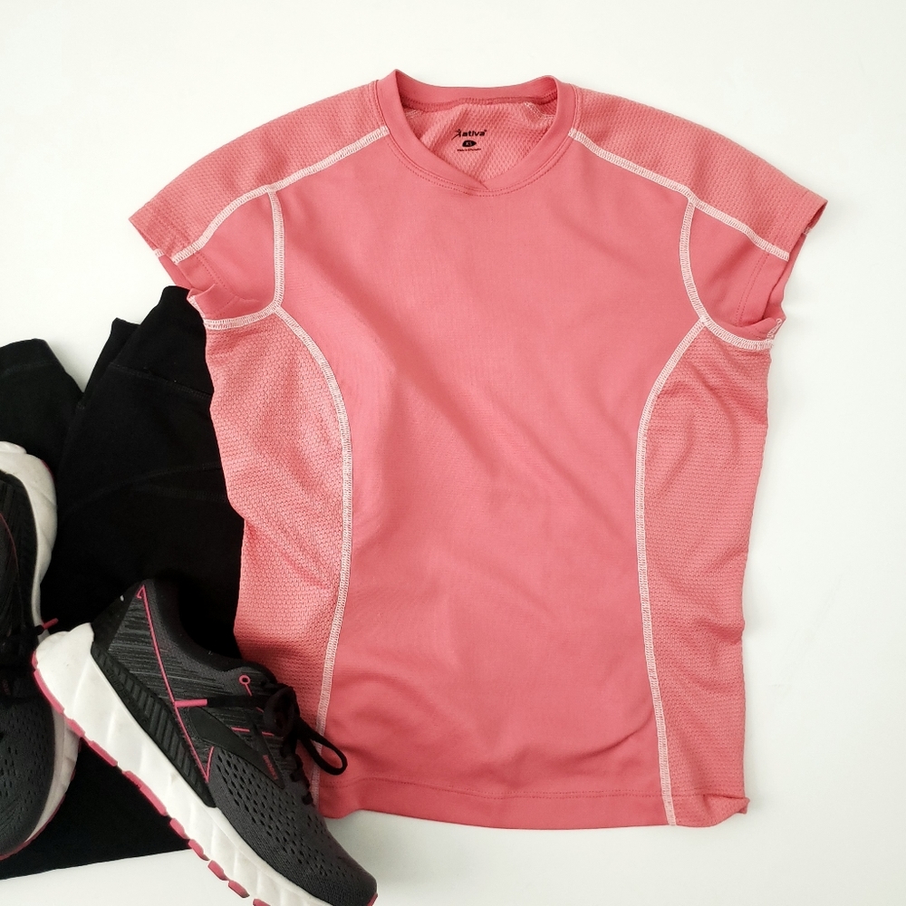 Ativa Workout Shirt Salmon Pink Short Sleeve XS